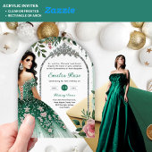 Invitations En Acrylique ACRYLIC Emerald Green Silver Robe de coing Fleurs