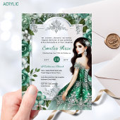 Invitations En Acrylique ACRYLIC Emerald Green Silver Robe de coing Fleurs