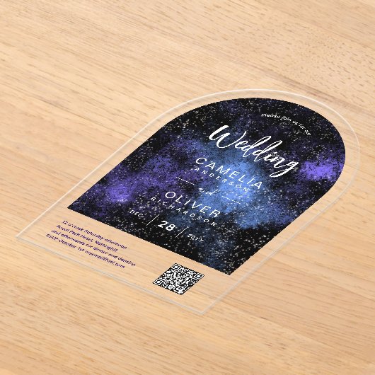 Invitations En Acrylique ACRYLIC MARIAGE étoile Galaxie nocturne QR Code RS (Poser)