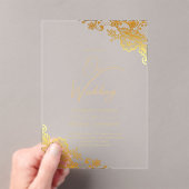 Invitations En Acrylique AcRYLIC Mariage Gold Lace Texte Élégant Clear (In situ (ordinateur de poche))