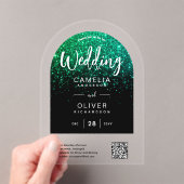 Invitations En Acrylique ACRYLIC MARIAGE Parties scintillant verte QR Code  (In situ (ordinateur de poche))