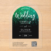 Invitations En Acrylique ACRYLIC MARIAGE Parties scintillant verte QR Code  (Recto)