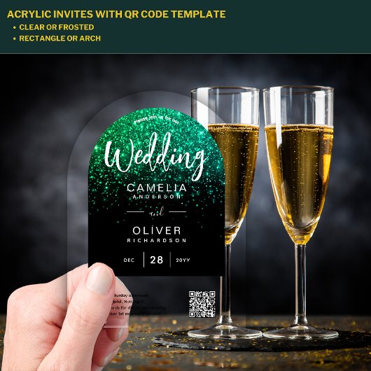 Invitations En Acrylique ACRYLIC MARIAGE Parties scintillant verte QR Code