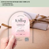 Invitations En Acrylique ACRYLIC MARIAGE rose Ombre gris QR Code RSVP