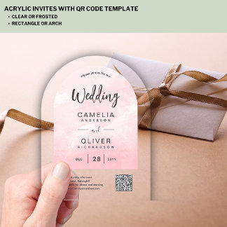 Invitations En Acrylique ACRYLIC MARIAGE rose Ombre gris QR Code RSVP