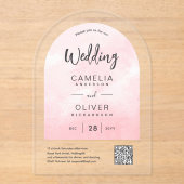 Invitations En Acrylique ACRYLIC MARIAGE rose Ombre gris QR Code RSVP (Recto)