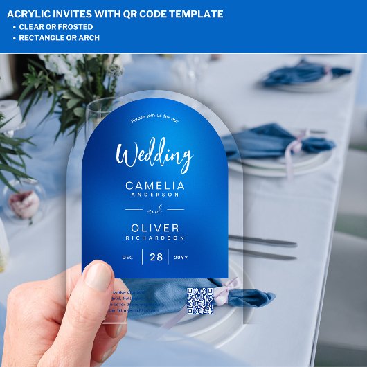 Invitations En Acrylique ACRYLIC MARIAGE Sky Blue Ombre QR Code RSVP