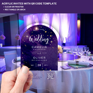 Invitations En Acrylique ACRYLIC MARIAGE Starry Night Sky QR Code RSVP