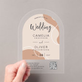 Invitations En Acrylique ACRYLIC MARIAGE Tones de la Terre Code QR Abstrait (In situ (ordinateur de poche))