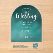 Invitations En Acrylique ACRYLIC MARIAGE Turquoise vert QR Code RSVP Site W (Recto)