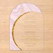 Invitations En Acrylique ACRYLIC NIKAH WALIMA Gold Texte Élégant Islamique (Recto)