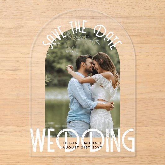 Invitations En Acrylique ACRYLIC Photo Enregistrer Date Moderne Élégant Min (Recto)