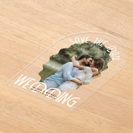 Invitations En Acrylique ACRYLIC Photo Enregistrer Date Moderne Elégant Tex (Poser)