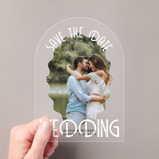 Invitations En Acrylique ACRYLIC Photo Enregistrer Date Moderne Elégant Tex (In situ (ordinateur de poche))