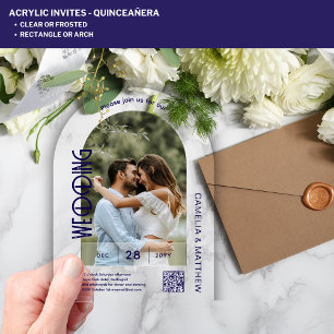 Invitations En Acrylique ACRYLIC Photo Wedding Invite Modern QR Code RSVP