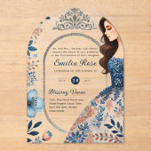 Invitations En Acrylique ACRYLIC Quinceañera Blue Silver Peach Robe Florale (Recto)
