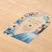 Invitations En Acrylique ACRYLIC Quinceañera Blue Silver Peach Robe Florale (Poser)
