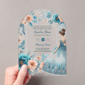 Invitations En Acrylique ACRYLIC Quinceañera Blue Silver Peach Robe Florale (In situ (ordinateur de poche))