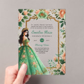 Invitations En Acrylique ACRYLIC Quinceañera Emerald GREEN Gold robe (In situ (ordinateur de poche))