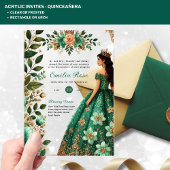Invitations En Acrylique ACRYLIC Quinceañera Emerald GREEN Gold robe