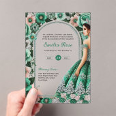 Invitations En Acrylique ACRYLIC Quinceañera Emerald GREEN Silver Robe (In situ (ordinateur de poche))