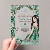 Invitations En Acrylique ACRYLIC Quinceañera Emerald GREEN Silver Robe (In situ (ordinateur de poche))