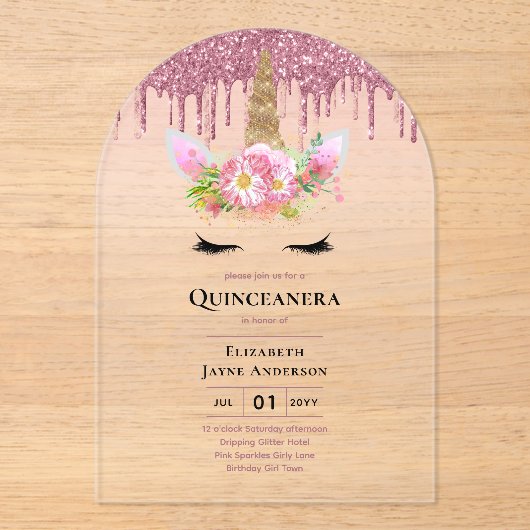 Invitations En Acrylique ACRYLIC Quinceanera Parties scintillant de séchage (Recto)