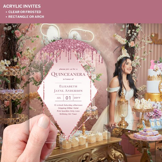 Invitations En Acrylique ACRYLIC Quinceanera Rose Parties scintillant rose 