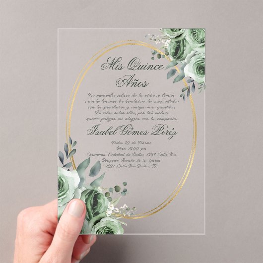 Invitations En Acrylique acrylic sage green quinceañera (In situ (ordinateur de poche))