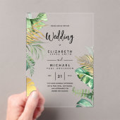 Invitations En Acrylique ACRYLIC Wedding Invite Tropical Gold Leaf Beach (In situ (ordinateur de poche))
