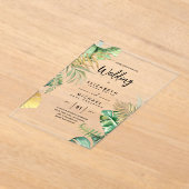 Invitations En Acrylique ACRYLIC Wedding Invite Tropical Gold Leaf Beach (Poser)