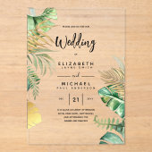 Invitations En Acrylique ACRYLIC Wedding Invite Tropical Gold Leaf Beach (Recto)