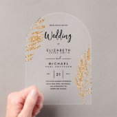 Invitations En Acrylique ACRYLIC Wedding Invite Tropical Gold Leaf Beach (In situ (ordinateur de poche))