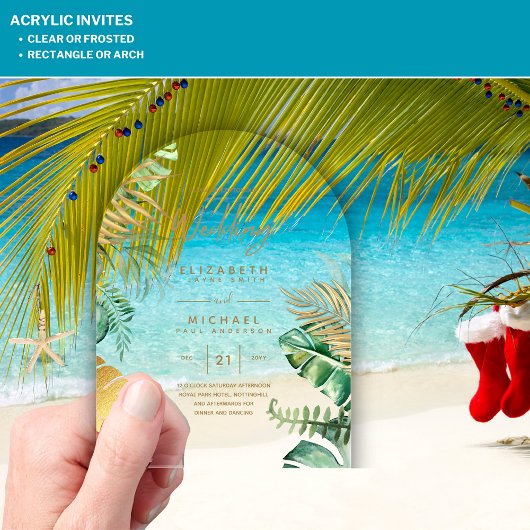 Invitations En Acrylique ACRYLIC Wedding Invite Tropical Gold Leaf Beach