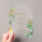 Invitations En Acrylique ACRYLIC Wedding Invite Tropical Gold Leaf Beach (In situ (ordinateur de poche))