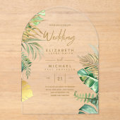 Invitations En Acrylique ACRYLIC Wedding Invite Tropical Gold Leaf Beach (Recto)