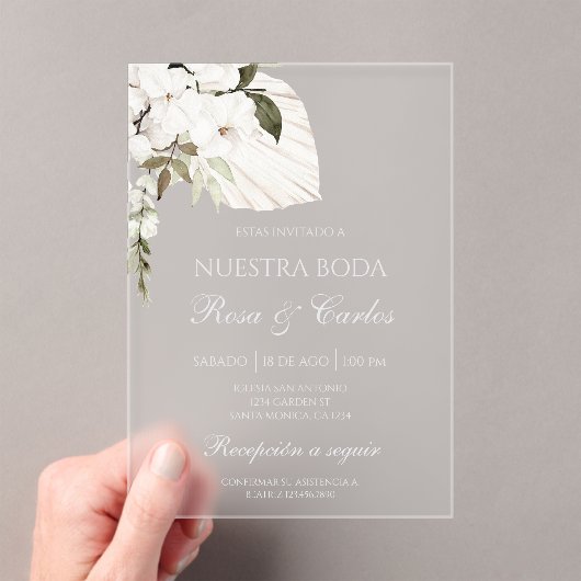 Invitations En Acrylique Acrylic white boho Spanish wedding (In situ (ordinateur de poche))