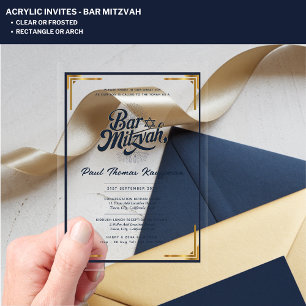 Invitations En Acrylique Acrylique BAR MITZVAH Qualité Luxe Minimaliste