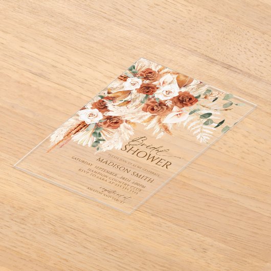 Invitations En Acrylique Acrylique Bohème Floral Pampas Fête de Mariage (Poser)