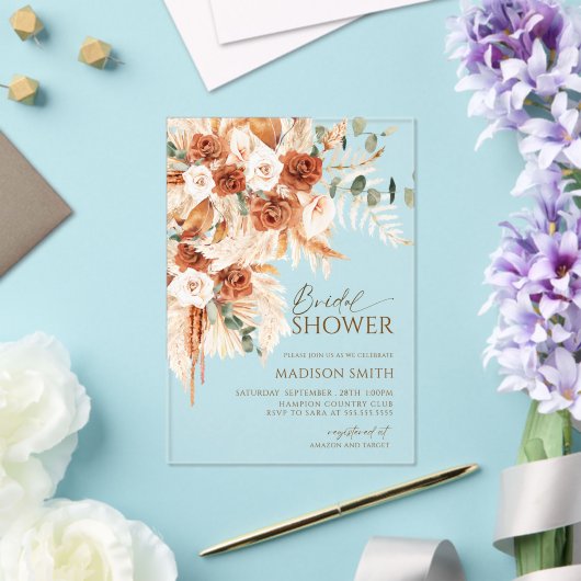 Invitations En Acrylique Acrylique Bohème Floral Pampas Fête de Mariage (Insitu (Mariage))