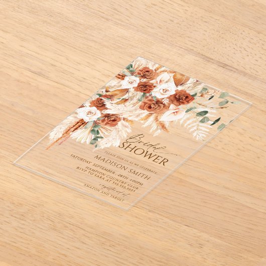 Invitations En Acrylique Acrylique Bohème Floral Pampas Fête de Mariage (Poser)