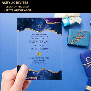 Invitations En Acrylique Acrylique Clair BAR MITZVAH Galaxie Nuit Étoilée B