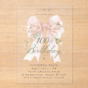 Invitations En Acrylique Acrylique Clair Rose Florale à Ruban Rose pour 100