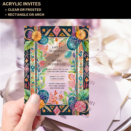 Invitations En Acrylique Acrylique Clear Fiesta Folkart Floral Mariage BUDG