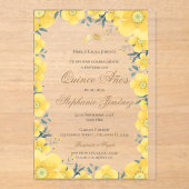 Invitations En Acrylique Acrylique espagnol Quinceanera invit florale jaune (Recto)