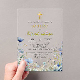 Invitations En Acrylique Acrylique Fleur bleue sauvage de printemps baptême