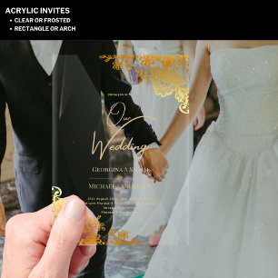 Invitations En Acrylique ACRYLIQUE Mariage Dentelle Or Élégant Clair