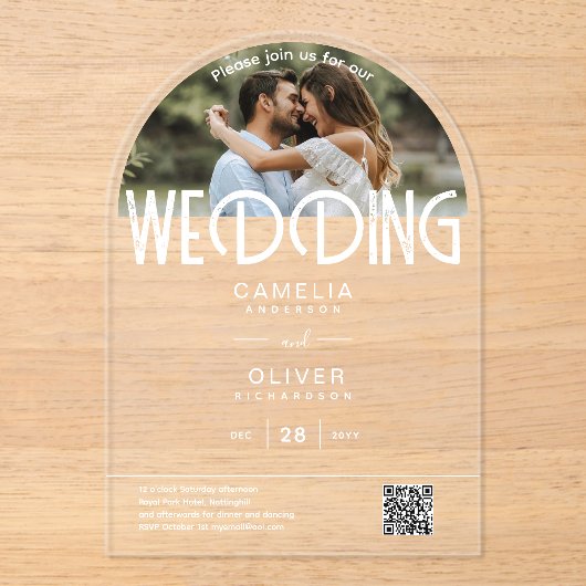 Invitations En Acrylique ACRYLIQUE Mariage photo Inviter l'ARCH minimal mod (Recto)