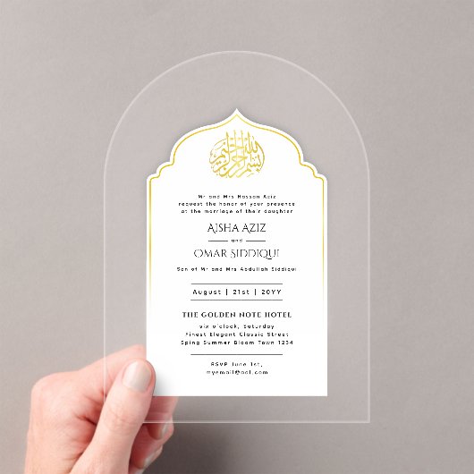 Invitations En Acrylique ACRYLIQUE NIKAH WALIMA Blanc Or Élégant (In situ (ordinateur de poche))