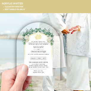 Invitations En Acrylique ACRYLIQUE NIKAH WALIMA Roses Blanches Or Élégant